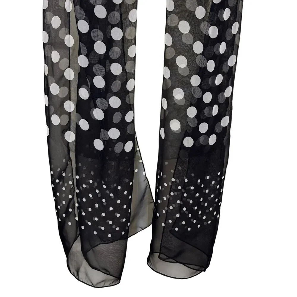 Liz Claiborne Sheer Scarf Polka Dot Black White Long Rectangle  20 x 70